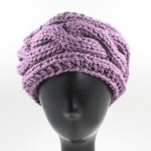 Handmade Hand Knit Chunky Cable Knit Acrylic Grape Purple Ear Warmer Headband
